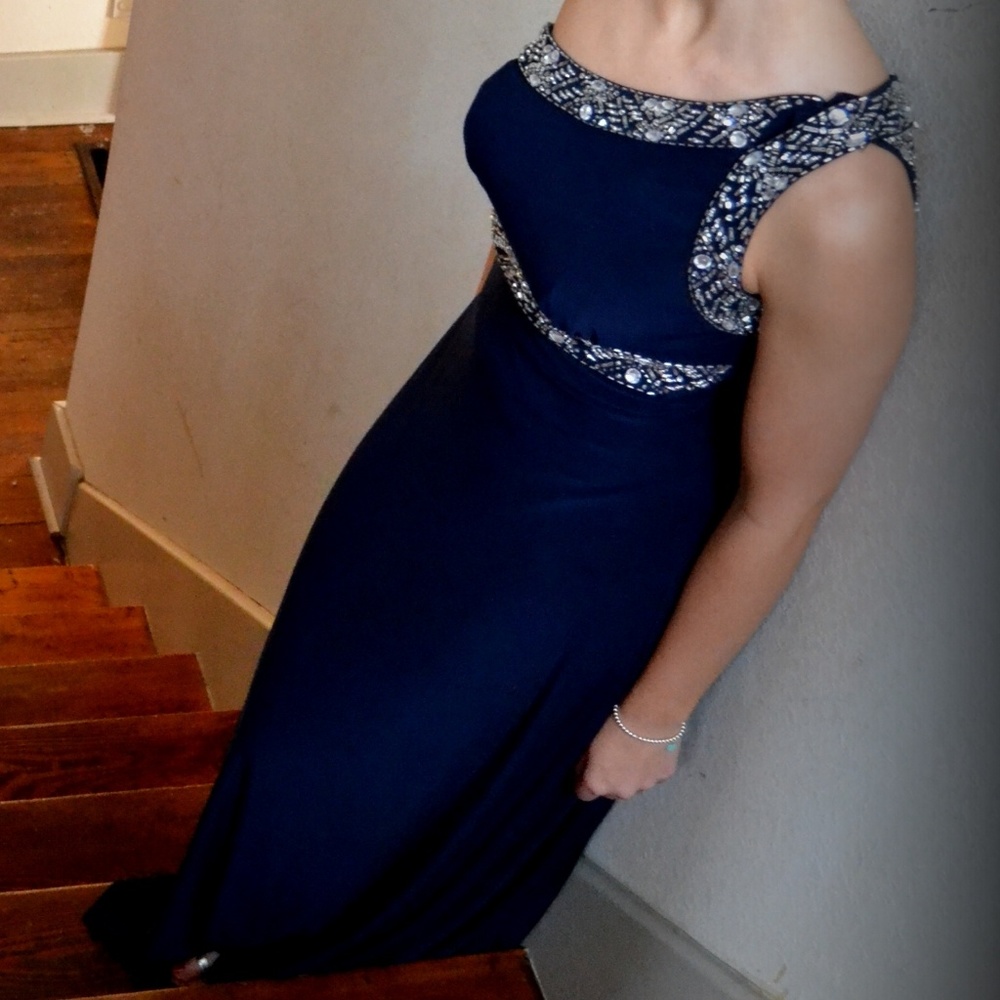 Navy Asymmetrical Formal Dress
